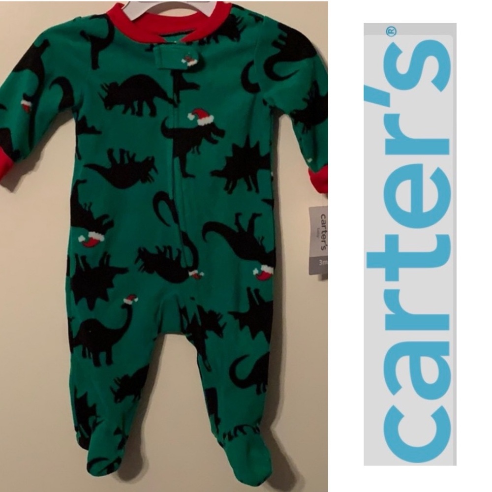 🎄6/$20 or $10 without bundle 🎄🎁Carter's Dino Christmas 1 piece Footsie 3M NWT
